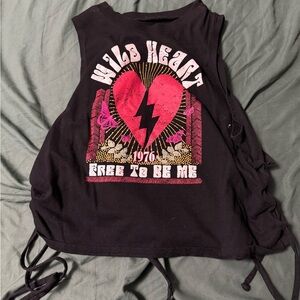 Black Graphic Tank Top with Pink Heart Design
